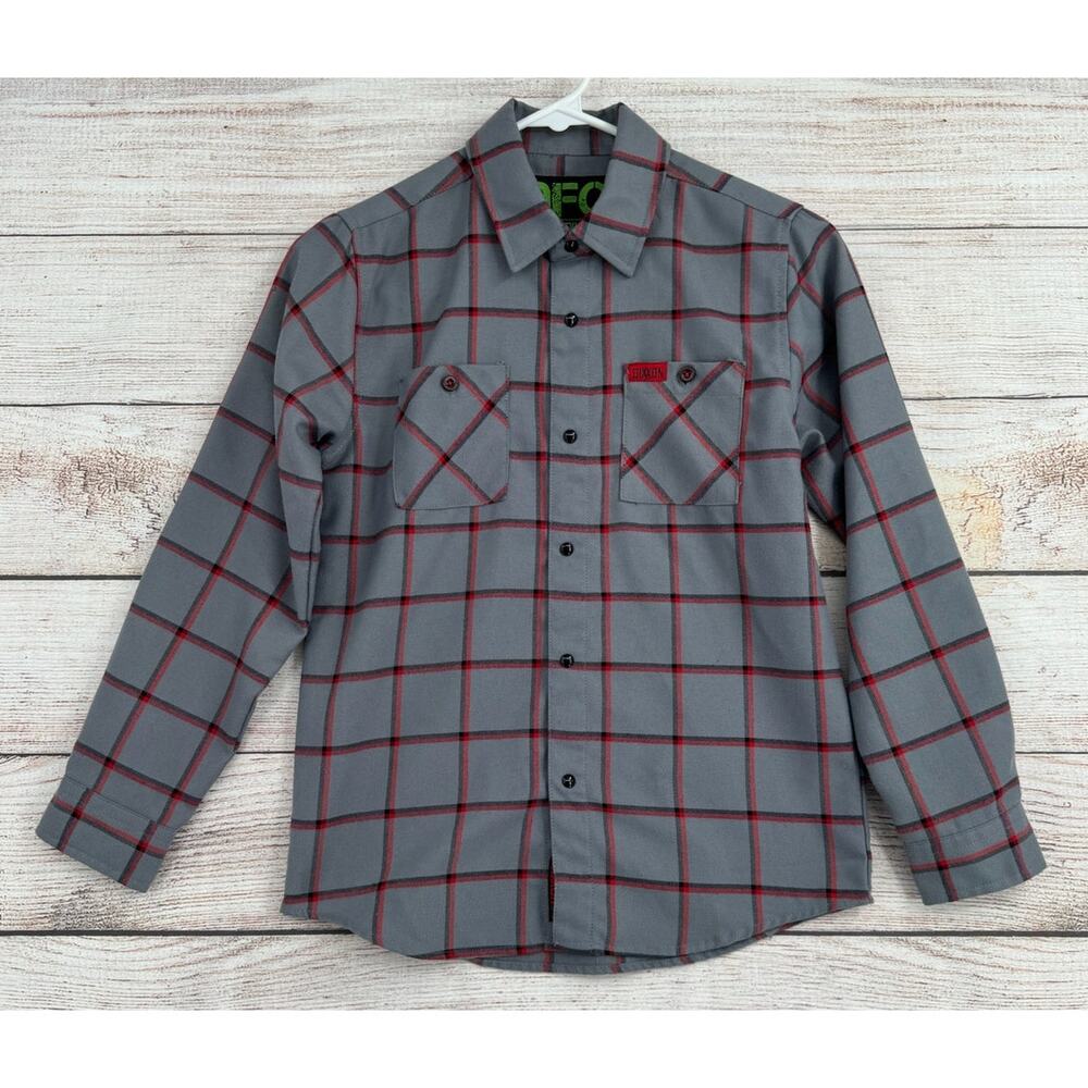 Dixxon DFC Youth Division Flannel Shirt Boys Medium Gray Plaid Red Black‎